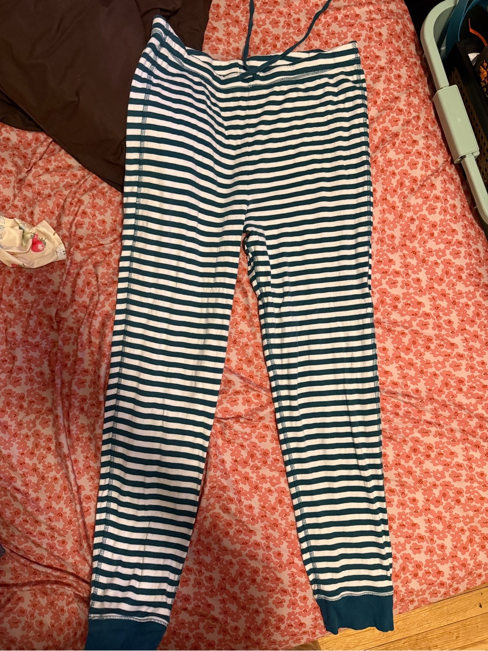 Primark White & Teal Striped Joggers
